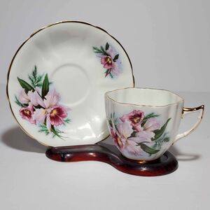Royal London Teacup and Saucer Orchid Vintage